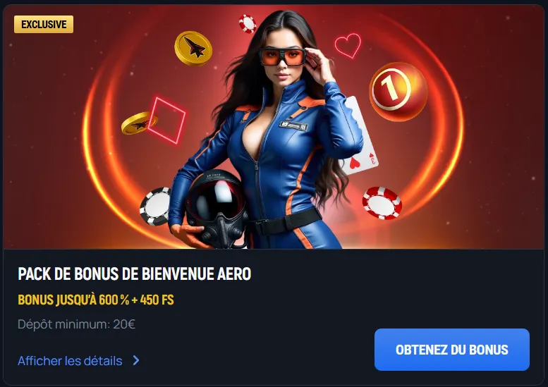 Bonus de bienvenue exclusif pour les joueurs de Aerobet Casino